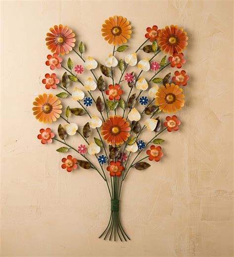 metal floral and botanical wall decor|colorful metal flower wall decor.